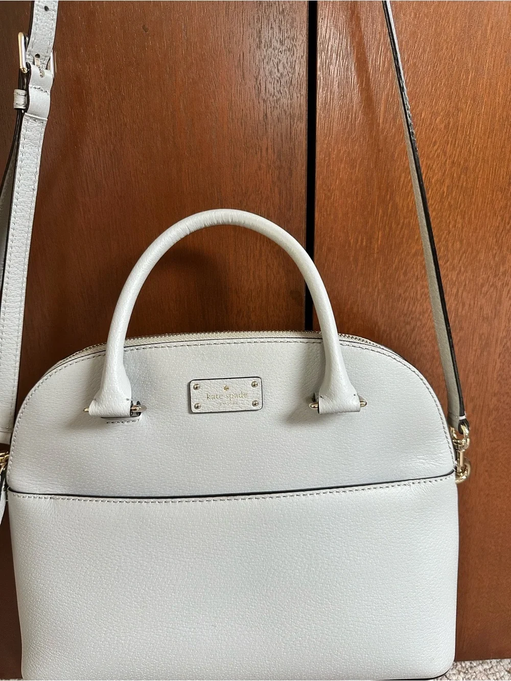 Kate Spade Grove Street Carli Gray Dome Leather Satchel with Crossbody Strap